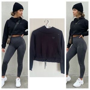Women's Best Cropped Hoodie Athleisure Gym Black XS